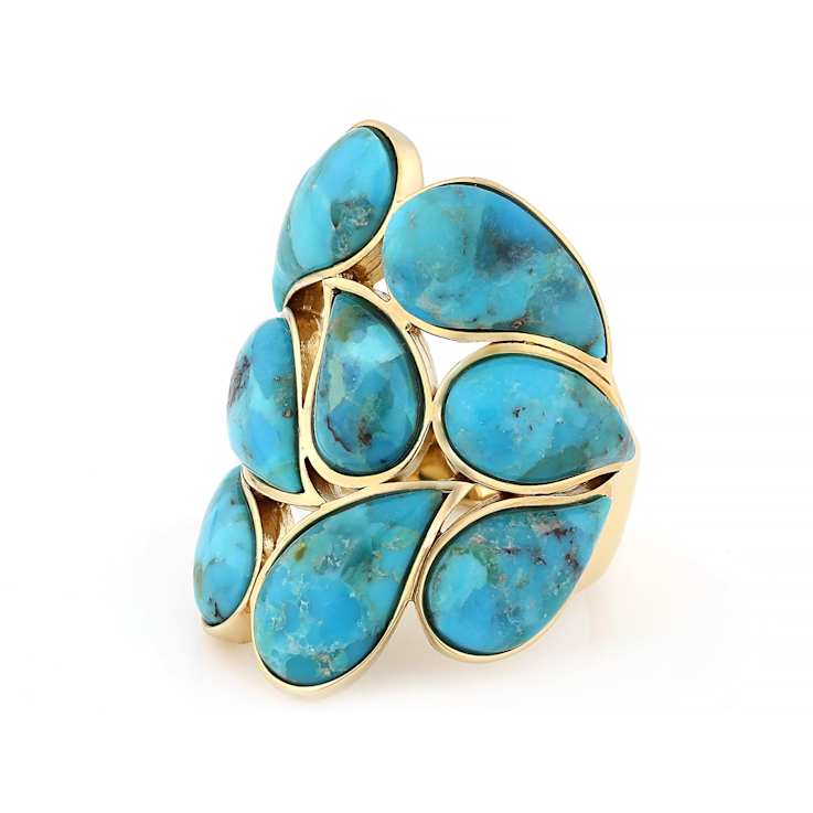 Turquoise Pear Large Ring In 18K Gold Over Sterling Silver