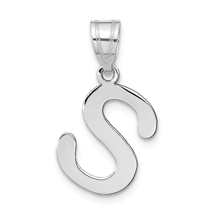 Rhodium Over 14k White Gold Polished Bubble Letter S Initial Pendant
