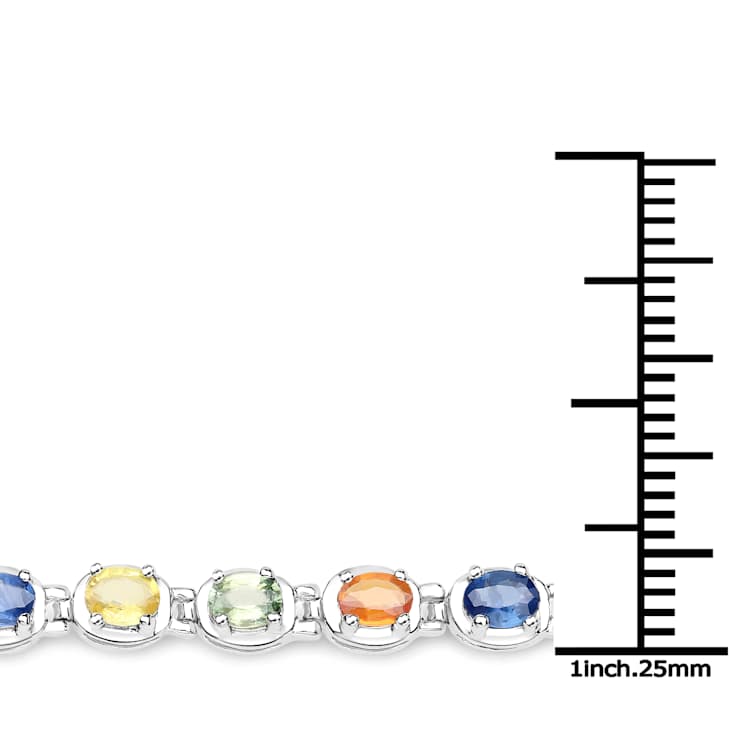 Yellow Blue Green Sapphire Rhodium Over Sterling Silver Tennis Bracelet 5.4ctw
