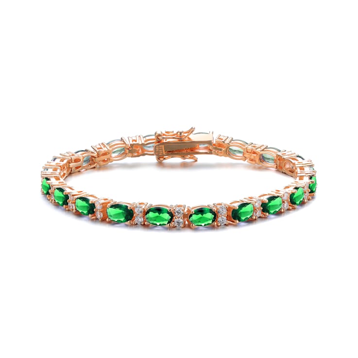 Emerald Color CZ Tennis Bracelet In 18K Rose Gold Over Sterling Silver