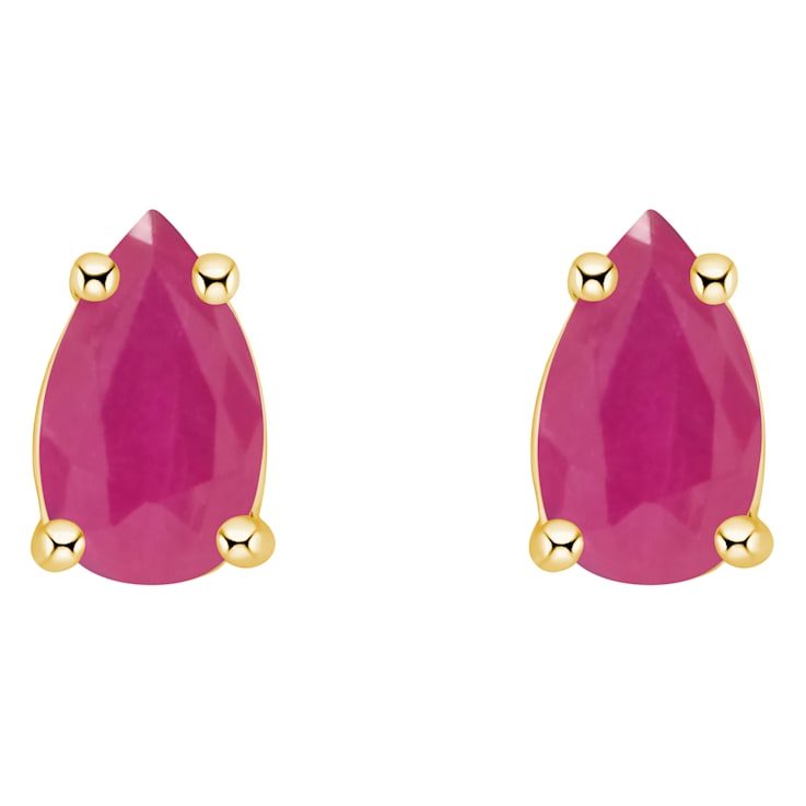 5x3mm Pear Shape Ruby 14k Yellow Gold Stud Earrings
