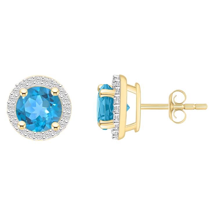 6mm Round Blue Topaz And Created White Sapphire 10k Yellow Gold Halo
Stud Earrings