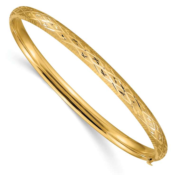 10k Yellow Gold 4.75mm Diamond-Cut and Brushed Fancy Hinged Bangle Bracelet