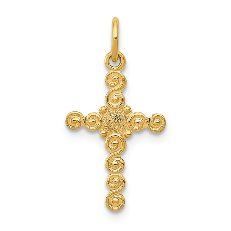 14k Yellow Gold Small Polished and Textured Cross Charm