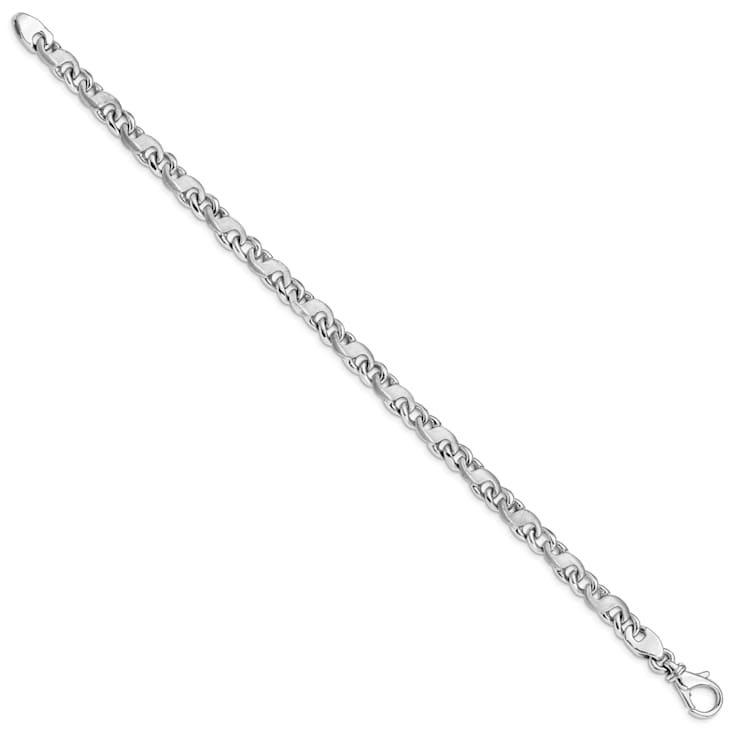 Rhodium Over 14k White Gold 5.4mm Hand Polished and Satin Fancy S-Link Bracelet