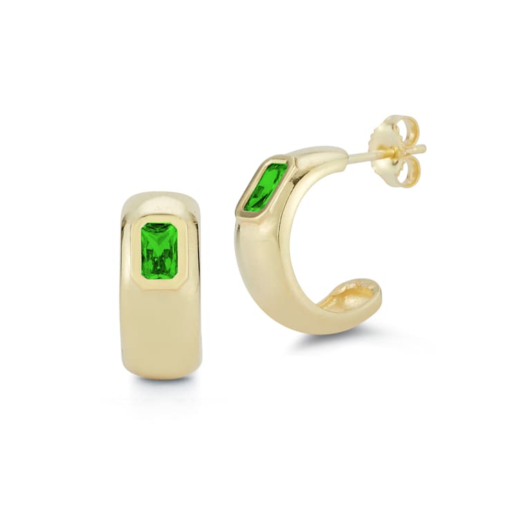 Sterling Statements 14K Yellow Gold Over Sterling Silver Green CZ Hoop Earrings