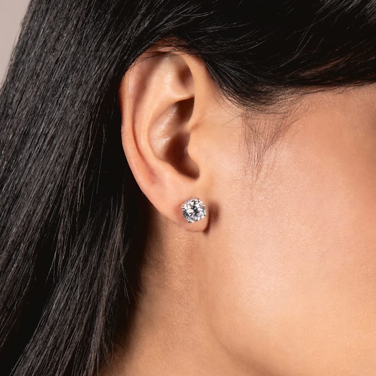 White Cubic Zirconia 14k White Gold Studs With Velvet Gift Box 3.00ctw