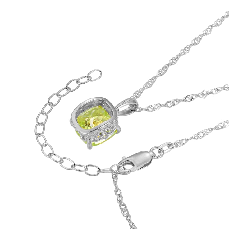 Green And White Cubic Zirconia Platinum Over Silver August Birthstone
Pendant With Chain 6.98ctw