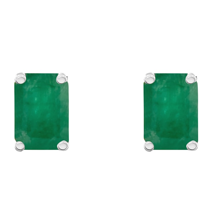 6x4mm Emerald Cut Emerald 14k White Gold Stud Earrings