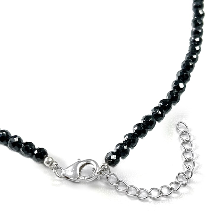 Black Spinel Beaded Necklace In Sterling Silver