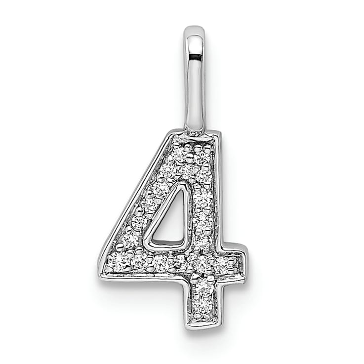 Rhodium Over 14k White Gold Diamond Number 4 Pendant