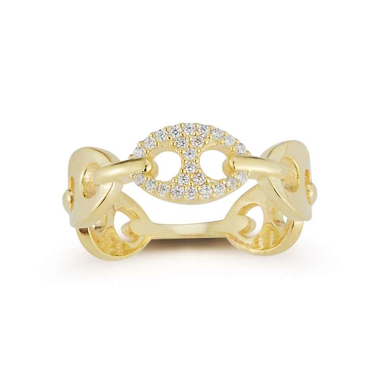 Sterling Statements 14K Yellow Gold Over Sterling Silver Pave Mariner
Link Ring