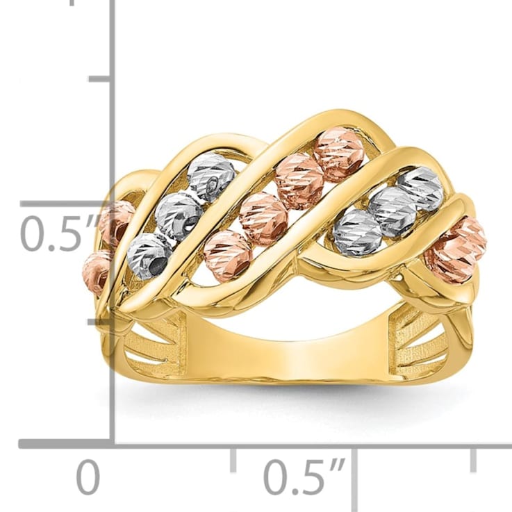 14K Polished and Diamond-cut Beads Fashion Ring