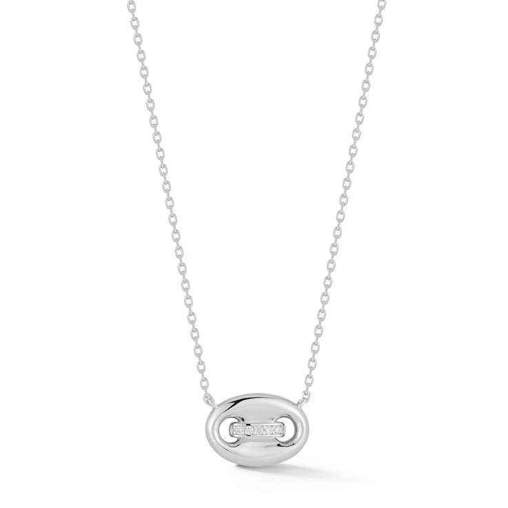 Rachel Zoe CZ Puffed Mariner Pendant Necklace in Rhodium Over Sterling Silver
