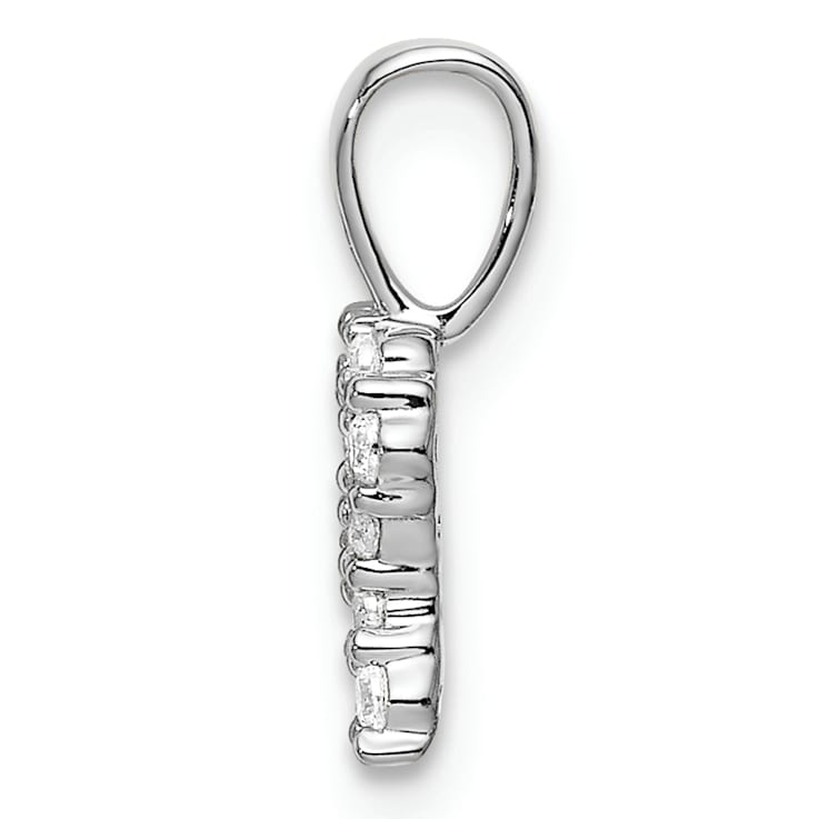 Rhodium Over 14K White Gold Lab Grown Diamond Letter R Initial Pendant