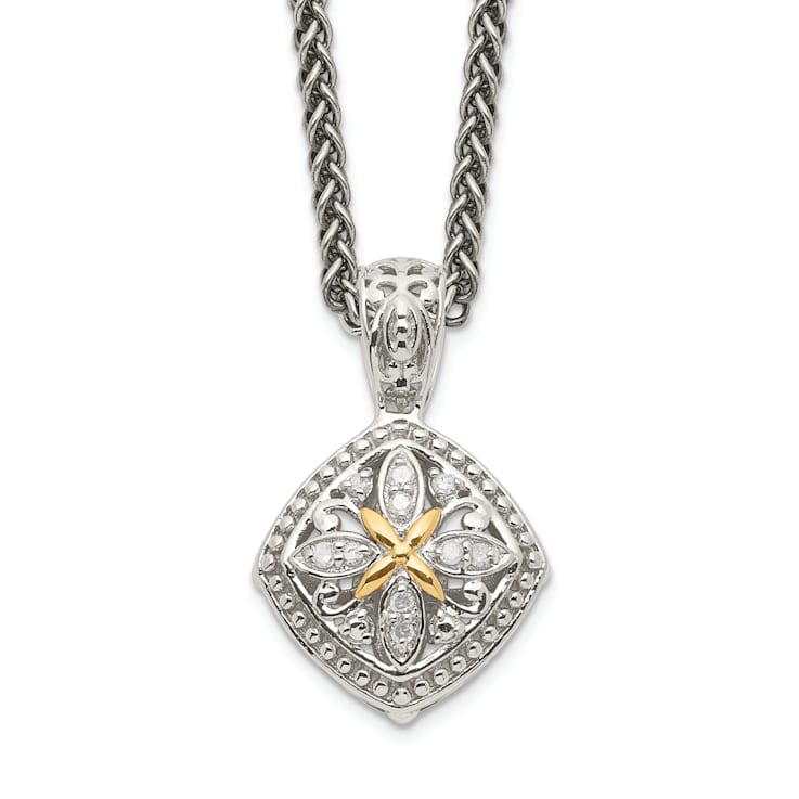 Sterling Silver Antiqued with 14K Accent Diamond Necklace