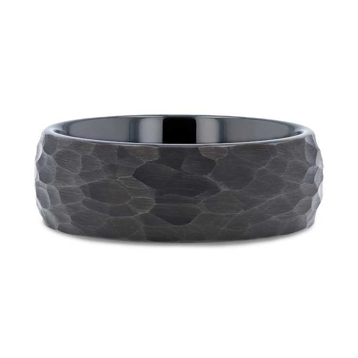 RENEGADE Domed Hammer Finish Black Tungsten Carbide Wedding Band with
Brushed Finish 8mm
