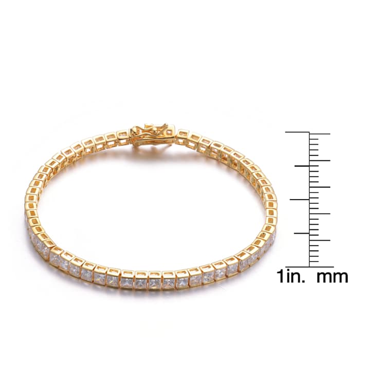 Square CZ Tennis Bracelet In 14K Gold Over Sterling Silver