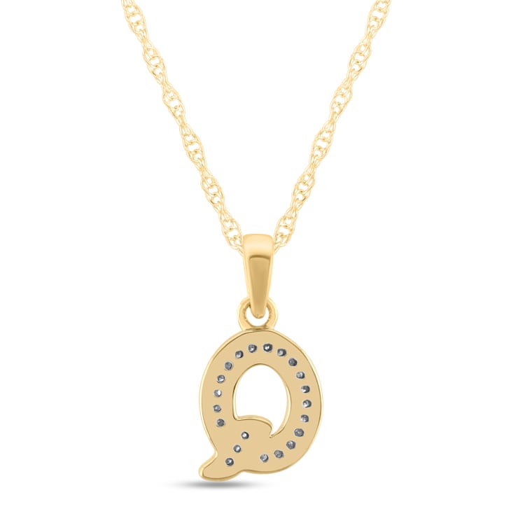 White Diamond Accent 10k Yellow Gold Q Initial Pendant With 18” Rope Chain