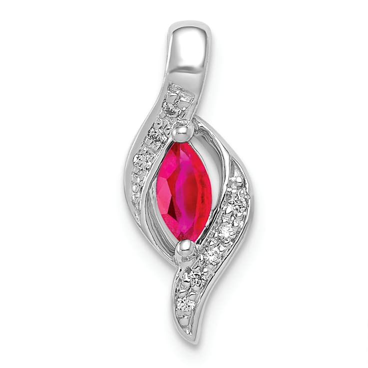 Rhodium Over 10k White Gold Diamond and 0.25 cttw Marquise Ruby Pendant