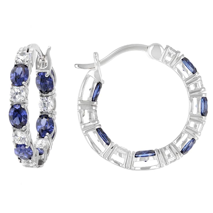 Blue And White CZ Stud And Hoop Earring Set In Platinum-Enhanced
Sterling Silver 5.18ctw
