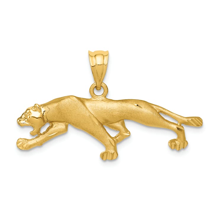 14k Yellow Gold Satin and Diamond-Cut Panther Pendant