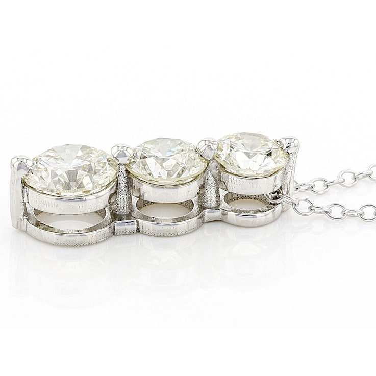 White Lab-Grown Diamond 14k White Gold 3-Stone Pendant With Chain 1.50ctw