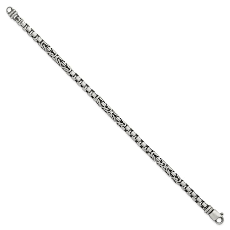 Sterling Silver Mens Antiqued Brushed Byzantine Box Link Bracelet