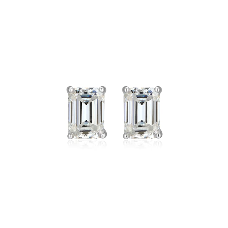 Emerald Cut Moissanite Platineve Stud Earrings 2.02ctw DEW