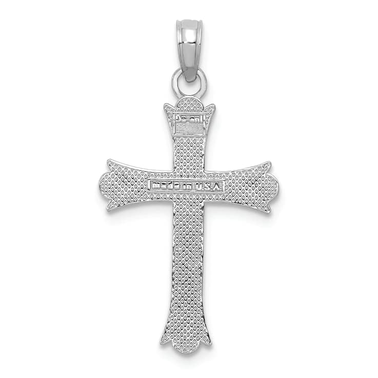 Rhodium Over 14k White Gold Textured Fleur-De-Lis Cross Pendant