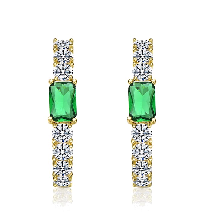 Emerald Color CZ Inside-Out Hoop Earrings In 14K Gold Over Brass