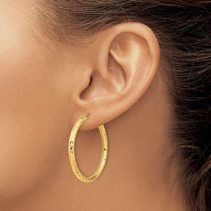 14k Yellow Gold Polished and Diamond-Cut 1 5/16" Endless Hoop Earrings