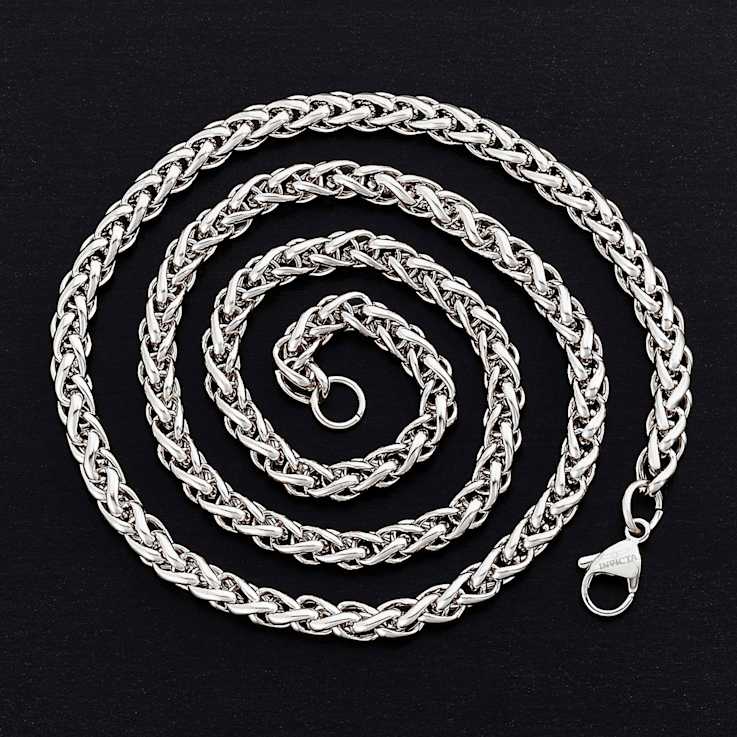 Invicta Men's Spiga Wheat Chain Necklace 6mm In Stainless Steel 24 Inch