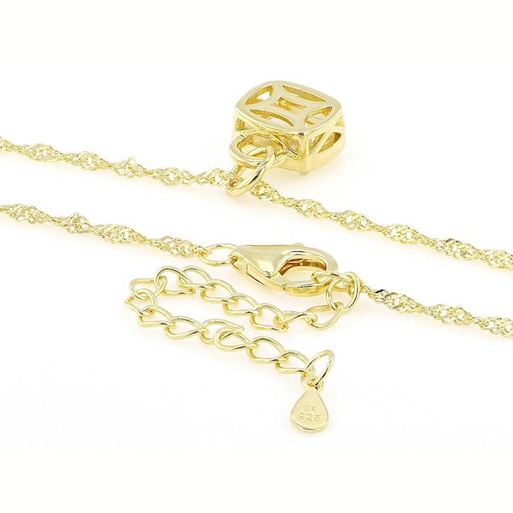 Diamond Simulant Cushion Pendant Necklace In 18K Gold Over Sterling Silver