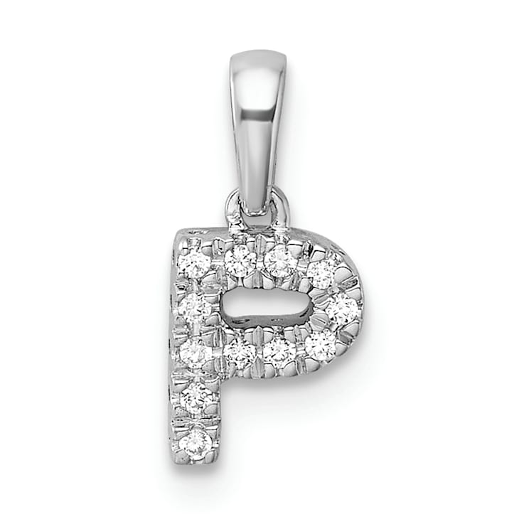 14K White Gold Diamond Letter P Initial with Bail Pendant