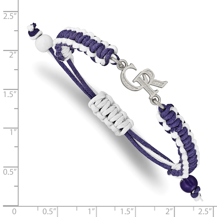Stainless Steel MLB LogoArt Colorado Rockies Adjustable Cord Bracelet
