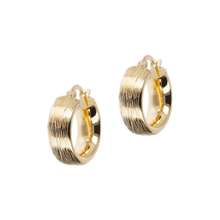 18K Yellow Gold Over Sterling Silver Textured 1/2" Round Hoop Earrings