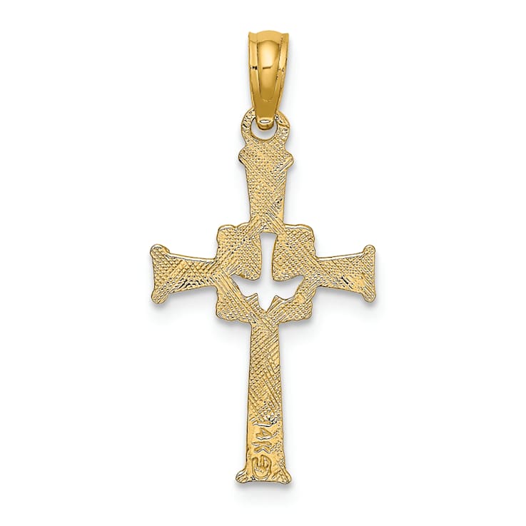 10K Yellow Gold Polished and Textured Cross with Dove Charm
