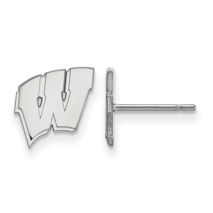 Rhodium Over Sterling Silver  LogoArt University of Wisconsin Extra
Small Post Earrings