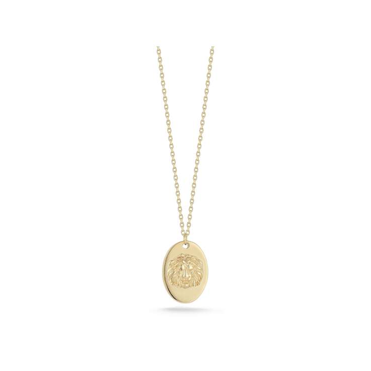 Bellissima Gold 14K Yellow Gold Lion Oval Disc Pendant Necklace