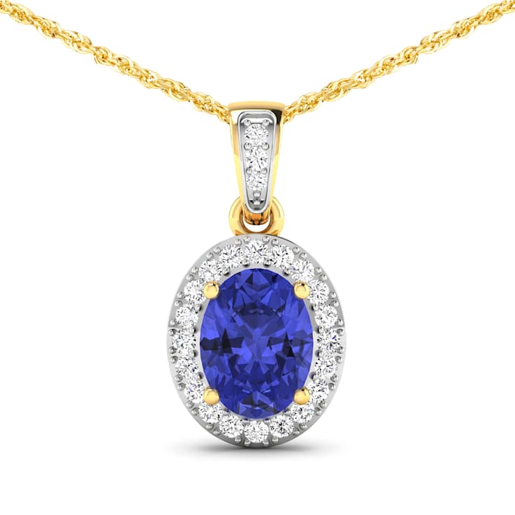 1.09ctw 14K Yellow Gold Tanzanite and White Diamond Pendant with 18 inch
Cable Chain