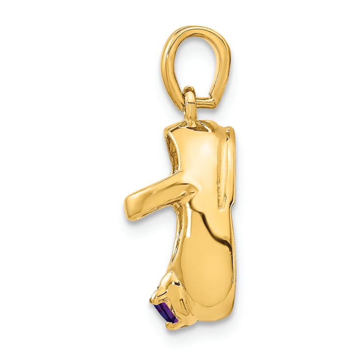10k Yellow Gold 3D February Birthstone Amethyst Simulant Baby Shoe Charm