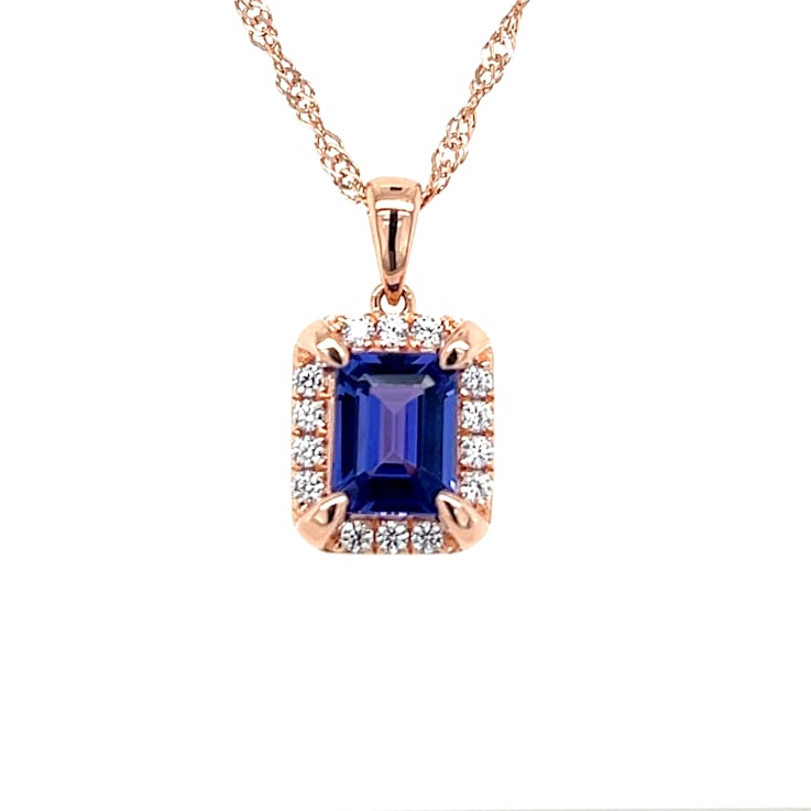 Octagonal Tanzanite and Cubic Zirconia 18K Rose Gold Over Sterling
Pendant with chain, 2.40ctw.