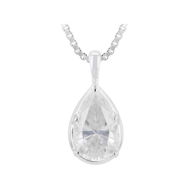 Pear Shape Moissanite Solitaire Pendant In Platinum-Enhanced Sterling
Silver 2.10ctw Diamond Equivalent Weight