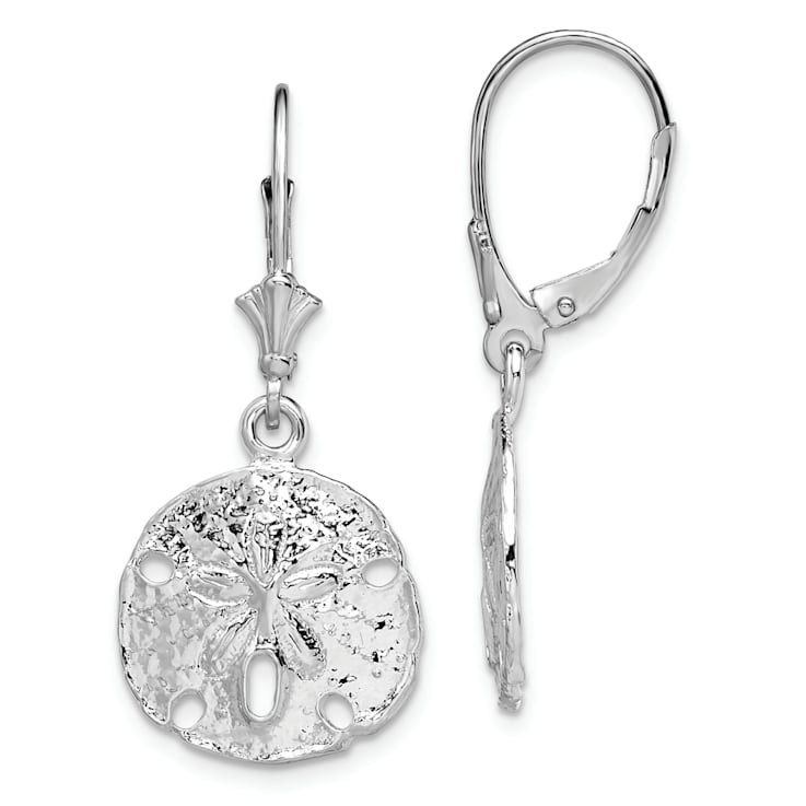 Rhodium Over Sterling Silver Polished Sand Dollar Leverback Earrings