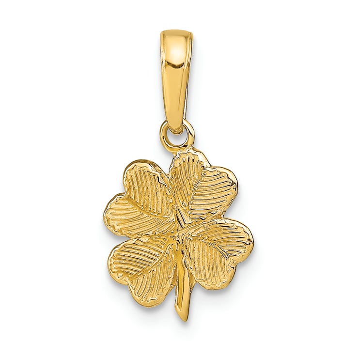 14K Yellow Gold Polished and Textured 4-Leaf Clover Pendant