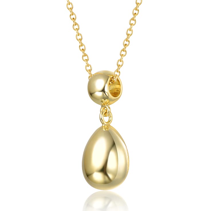 Double Bead Drop Pendant Necklace In 14K Gold Over Brass