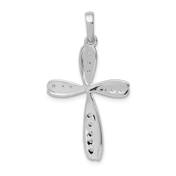 Rhodium Over 14K White Gold 1/15ct. Diamond Cross Pendant