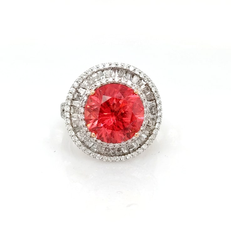 7.80 Cts Rhodochrosite and 1.52 Cts White Diamond Ring in 18K WG
