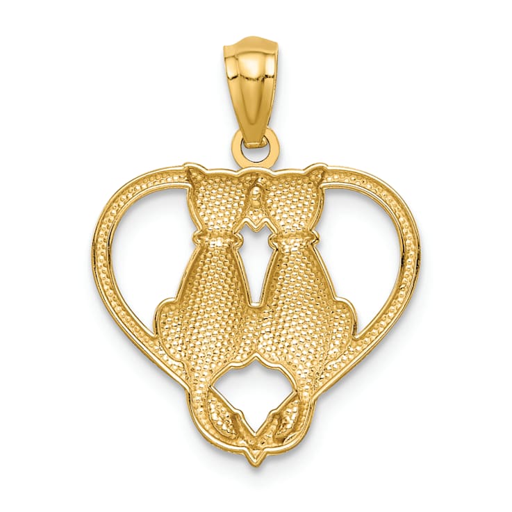 14K Yellow Gold Sitting Cats Heart Pendant